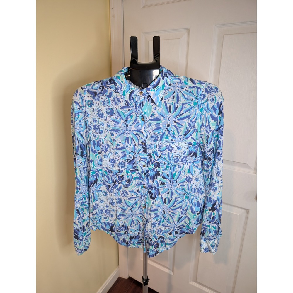 Lilly Pulitzer Sea View Button Down Shirt Floral‎ Long Sleeve Rayon - Size XS